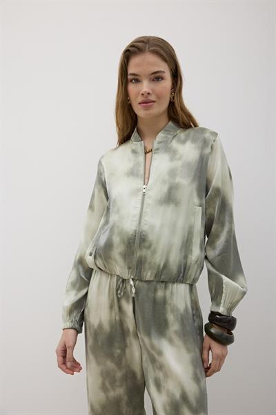 Önü Fermuarlı Saten Ceket HAKİ