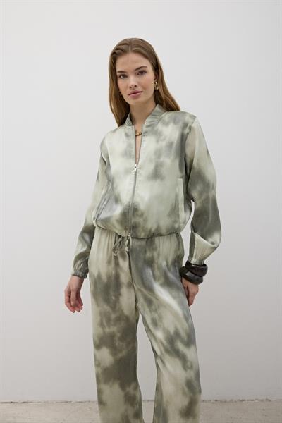 Önü Fermuarlı Saten Ceket HAKİ