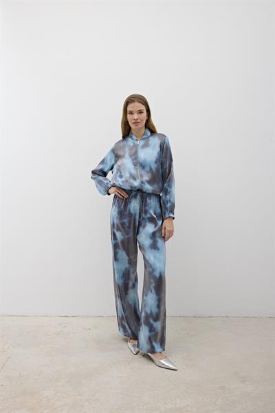 Önü Fermuarlı Saten Ceket MAVİ