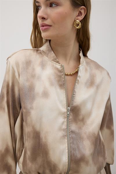 Önü Fermuarlı Saten Ceket TAŞ