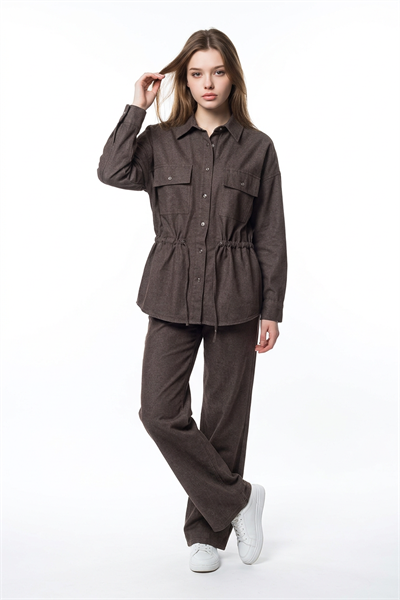 Oversize Beli Tünelli Cepli Gömlek KAHVE