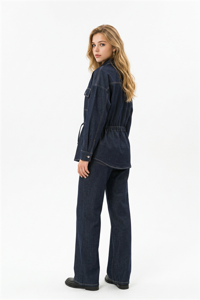 Oversize Beli Tünelli Cepli Gömlek MAVİ