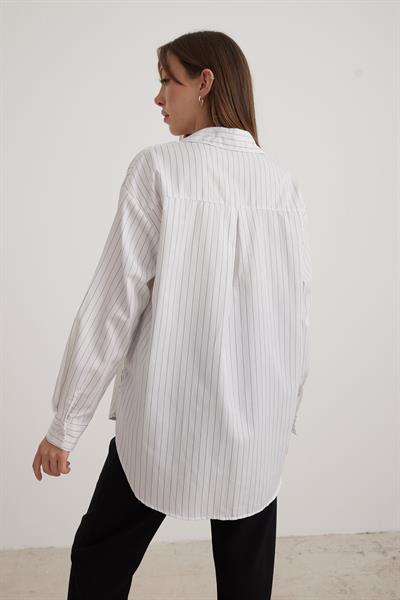 Oversize Çizgili Yırtmaçlı  Kadın Gömlek ÇİZGİLİ