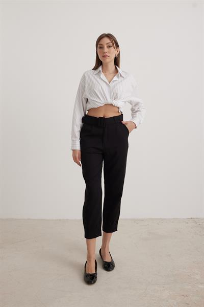 Oversize Çizgili Yırtmaçlı  Kadın Gömlek ÇİZGİLİ