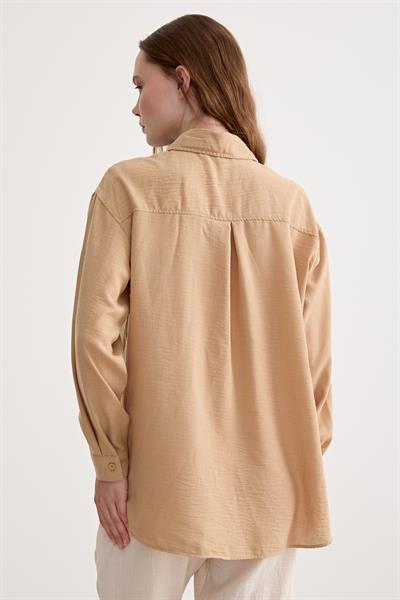 Oversize Keten Kadın Gömlek BİSKÜVİ