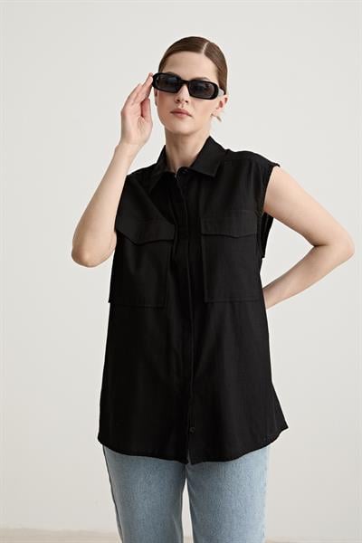 Oversize Kolsuz Gömlek SİYAH