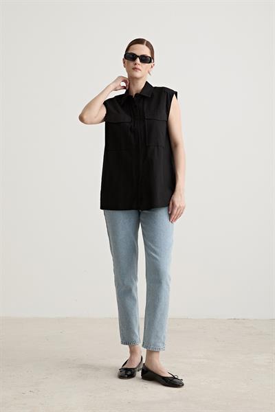 Oversize Kolsuz Gömlek SİYAH