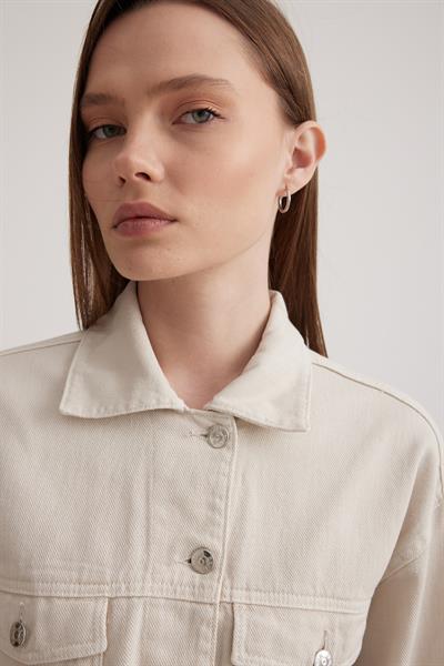 Püskül Detaylı Crop Kadın Kot Ceket TAŞ