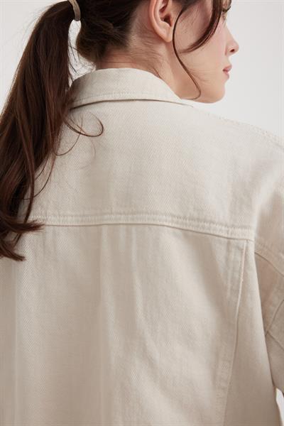 Püskül Detaylı Kadın Kot Ceket TAŞ