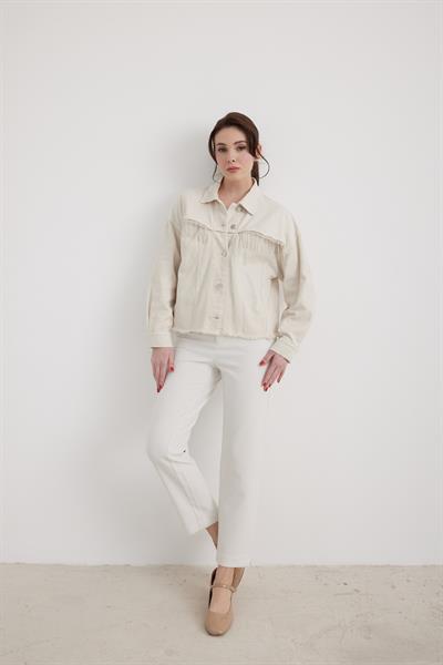 Püskül Detaylı Kadın Kot Ceket TAŞ