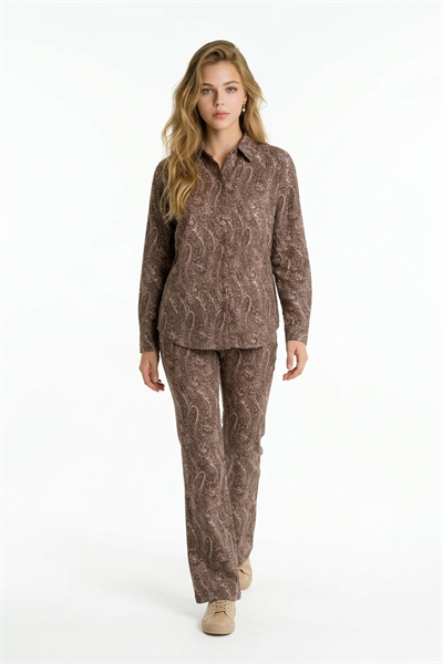 Şal Desenli Oversize Gömlek KAHVE