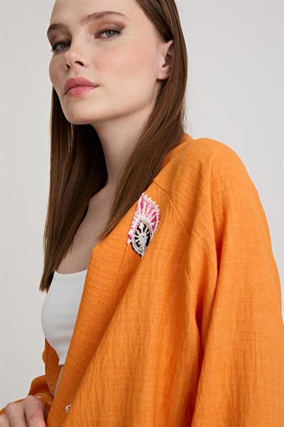 Şal Desenli Uzun Kollu Ceket ORANJ