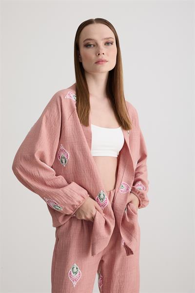Şal Desenli Uzun Kollu Ceket PUDRA