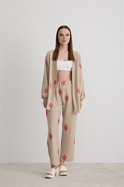 Şal Desenli Uzun Kollu Ceket TAŞ