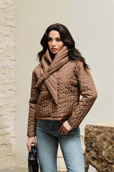 Şal Yaka Fermuarlı Kapitone Mont KAHVE