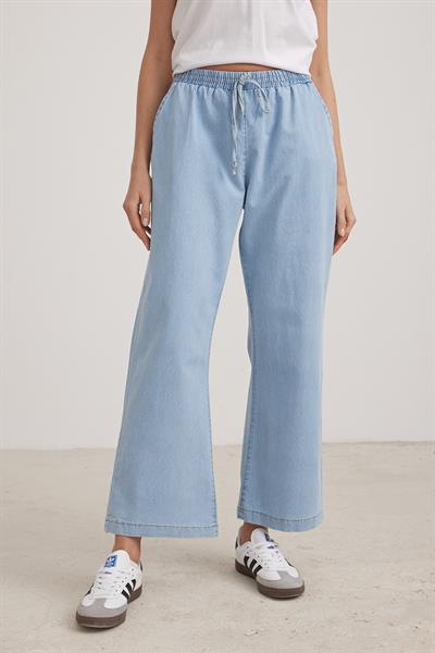 Salaş Bel Lastikli Kadın Kot Pantolon BUZ MAVİ