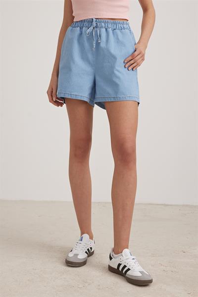 Salaş Cep Detaylı Kadın Kot Şort BLUE