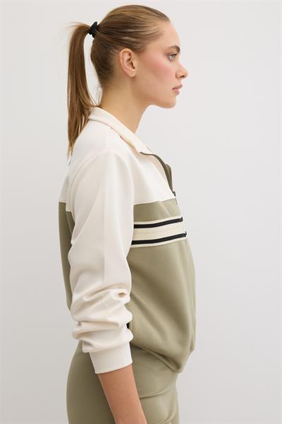 Şerit Detaylı Fermuarlı Oysho Sweatshirt HAKİ