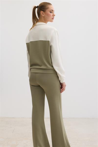 Şerit Detaylı Fermuarlı Oysho Sweatshirt HAKİ