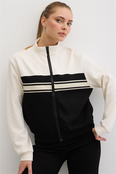 Şerit Detaylı Fermuarlı Oysho Sweatshirt SİYAH