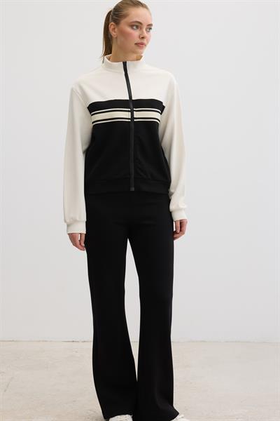 Şerit Detaylı Fermuarlı Oysho Sweatshirt SİYAH