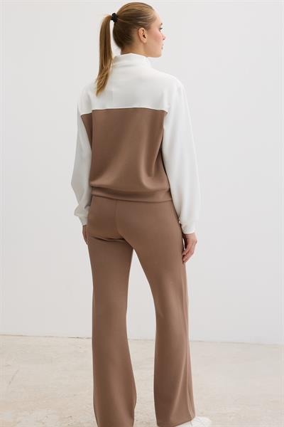 Şerit Detaylı Fermuarlı Oysho Sweatshirt KAHVERENGİ