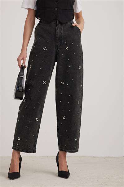 Skater Fit  Black İncili Kadın Jean BLACK