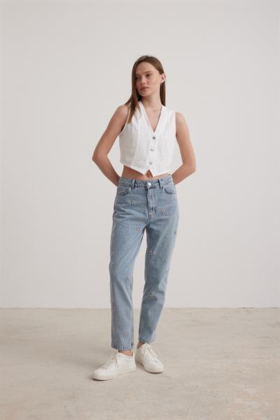 Taş Detaylı Kadın Jean BLUE