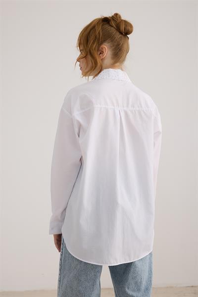 Taş Detaylı Oversize Gömlek BEYAZ