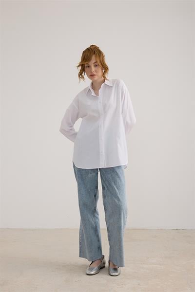 Taş Detaylı Oversize Gömlek BEYAZ