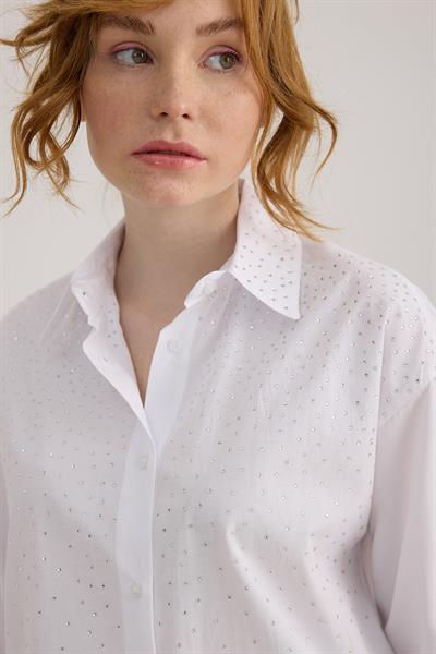 Taş Detaylı Oversize Gömlek BEYAZ