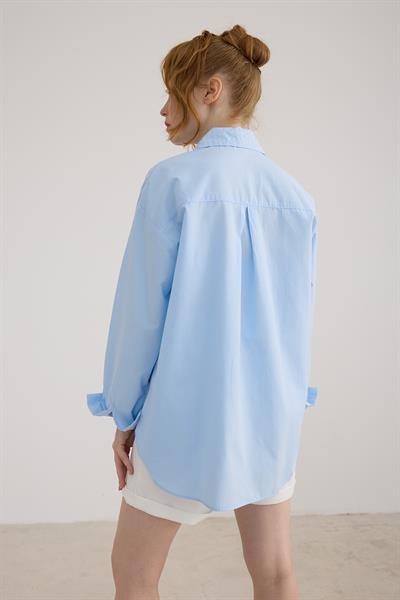 Taş Detaylı Oversize Gömlek MAVİ