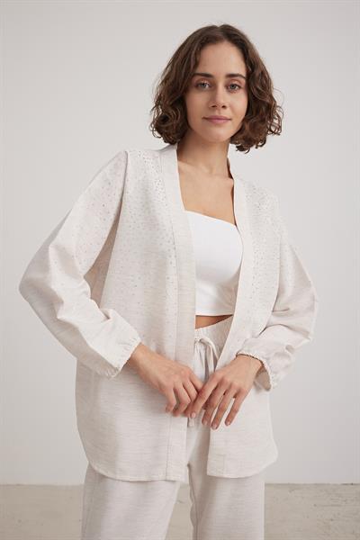 Taş İşlemeli Keten Ceket TAŞ