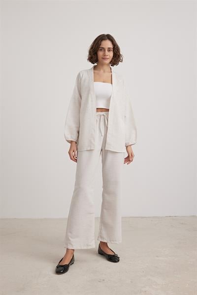 Taş İşlemeli Keten Ceket TAŞ