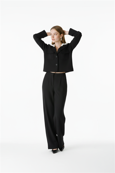 Tek Pileli Kumaş Pantolon SİYAH