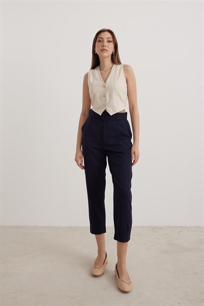 V Yaka Denim Kadın Yelek TAŞ