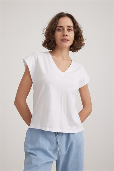 V Yaka Kadın Basic Tshirt BEYAZ