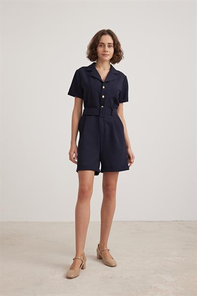 V Yaka Kemer Detaylı Tulum LACİVERT