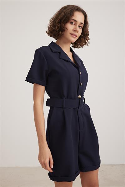 V Yaka Kemer Detaylı Tulum LACİVERT