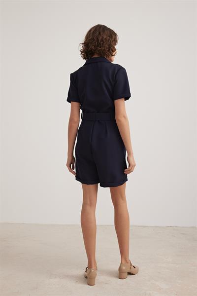 V Yaka Kemer Detaylı Tulum LACİVERT