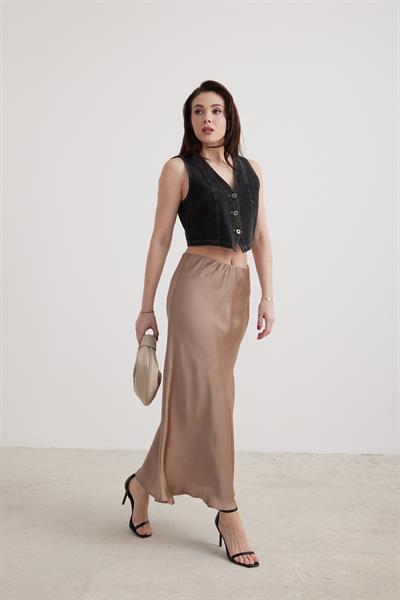 V Yaka Siyah Kadın Kot Yelek KAR YIKAMA