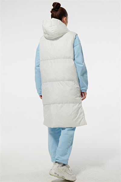 Yanları Fermuar Detaylı Dolumlu Uzun Kadın Yelek EKRU