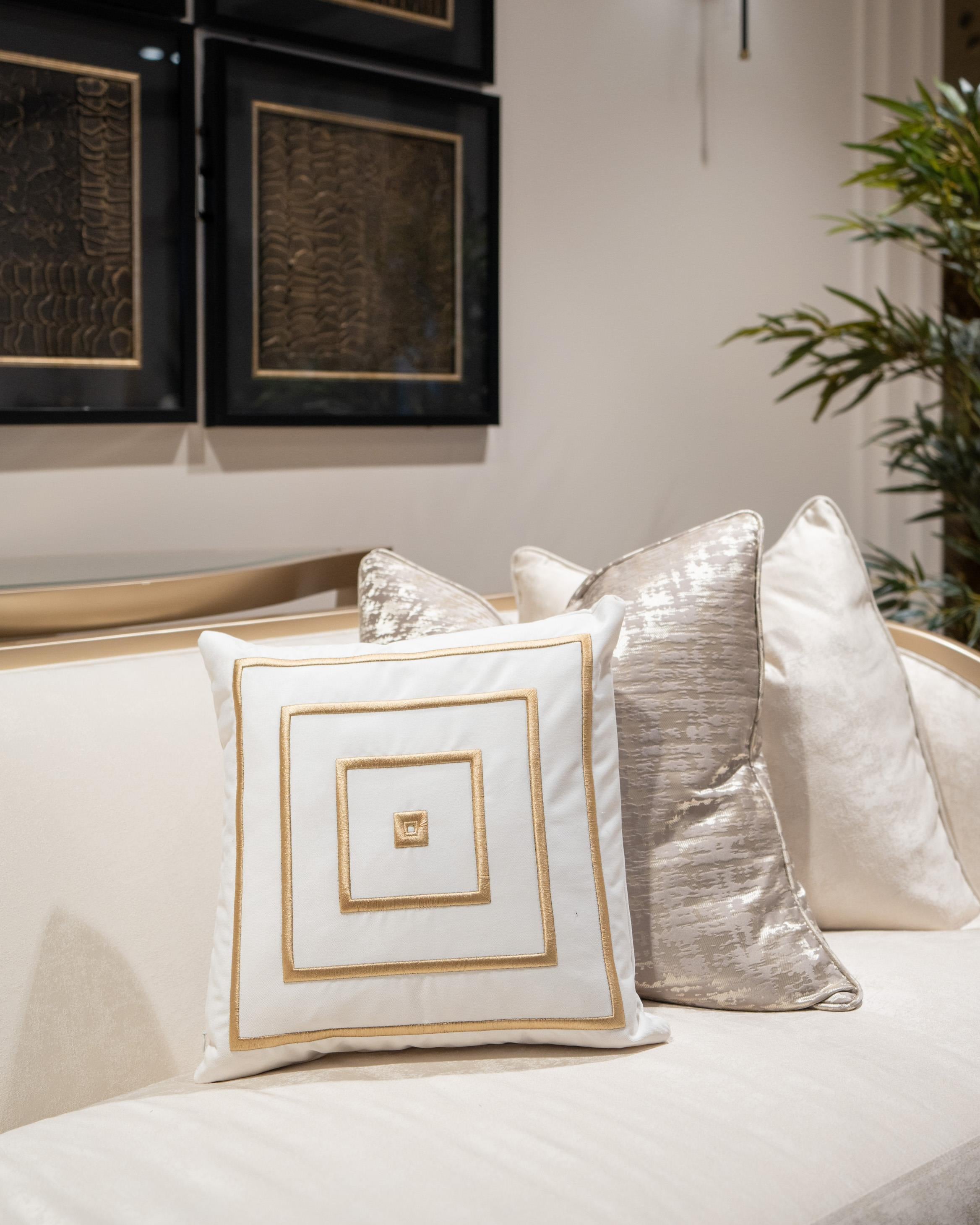 Ekru Karamel Refcrea Nakış Işlemeli Kare Model Keten Kırlent Kılıfı 