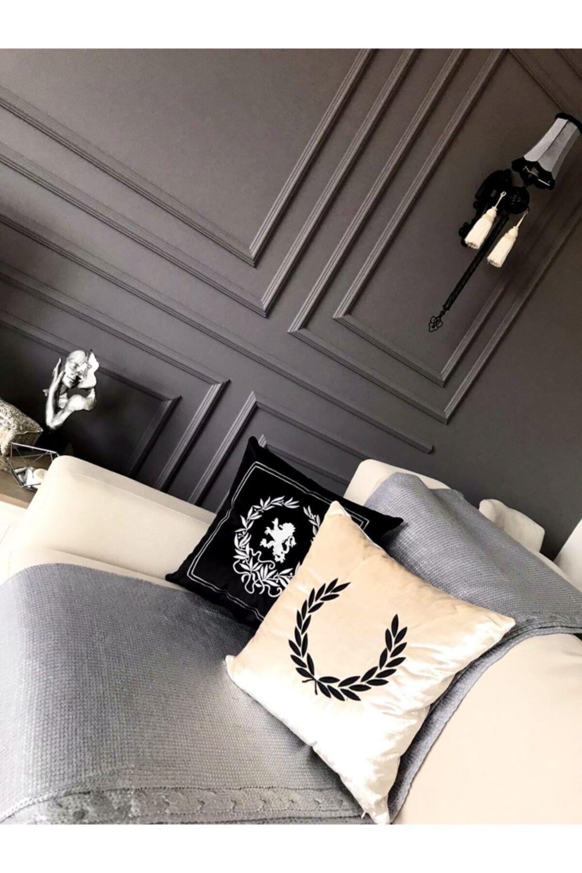 Nakışlı Kırlent Başak Ekru Siyah