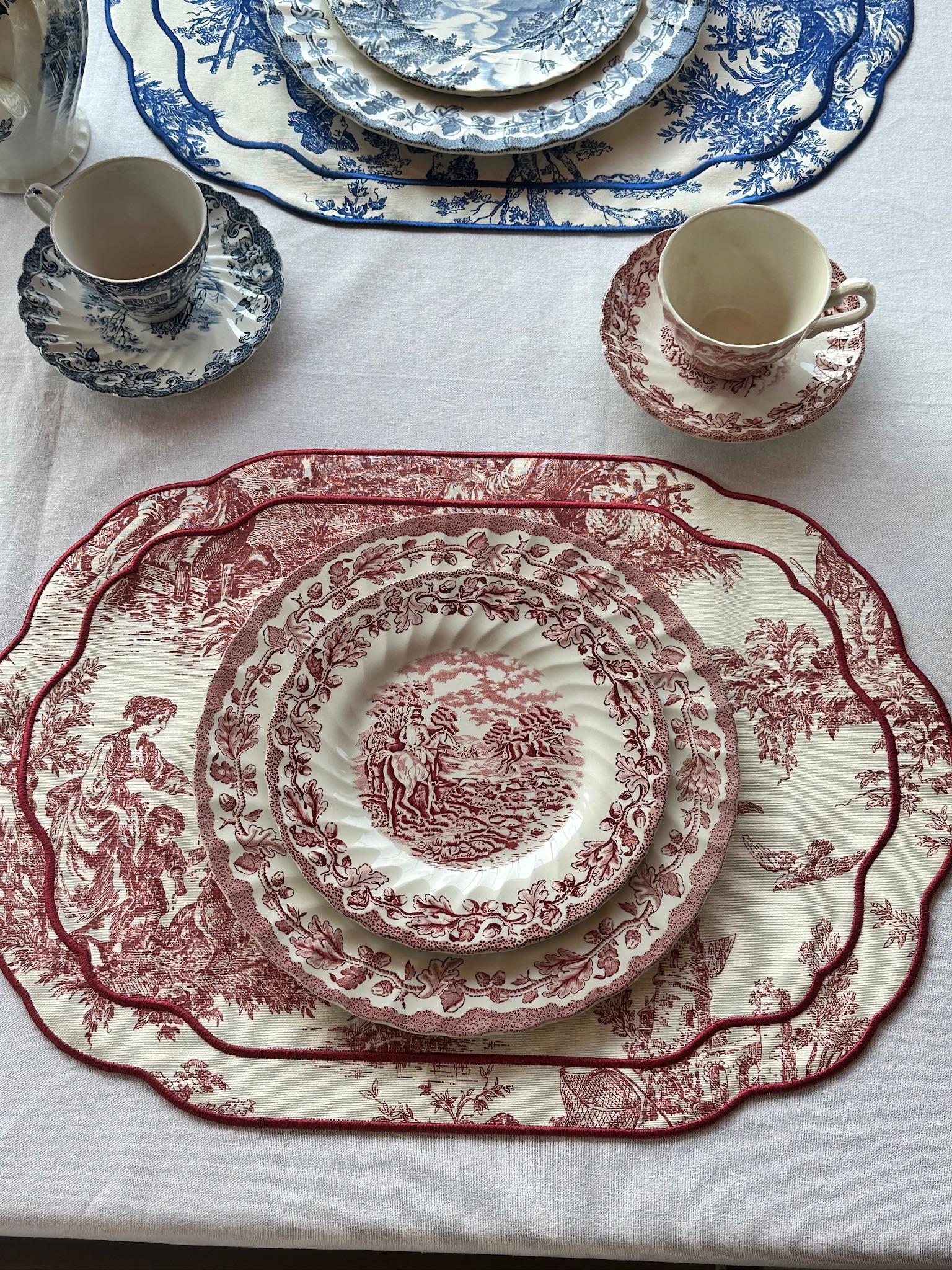 Toile De Jouy 2'li Amerikan Servis Bordo