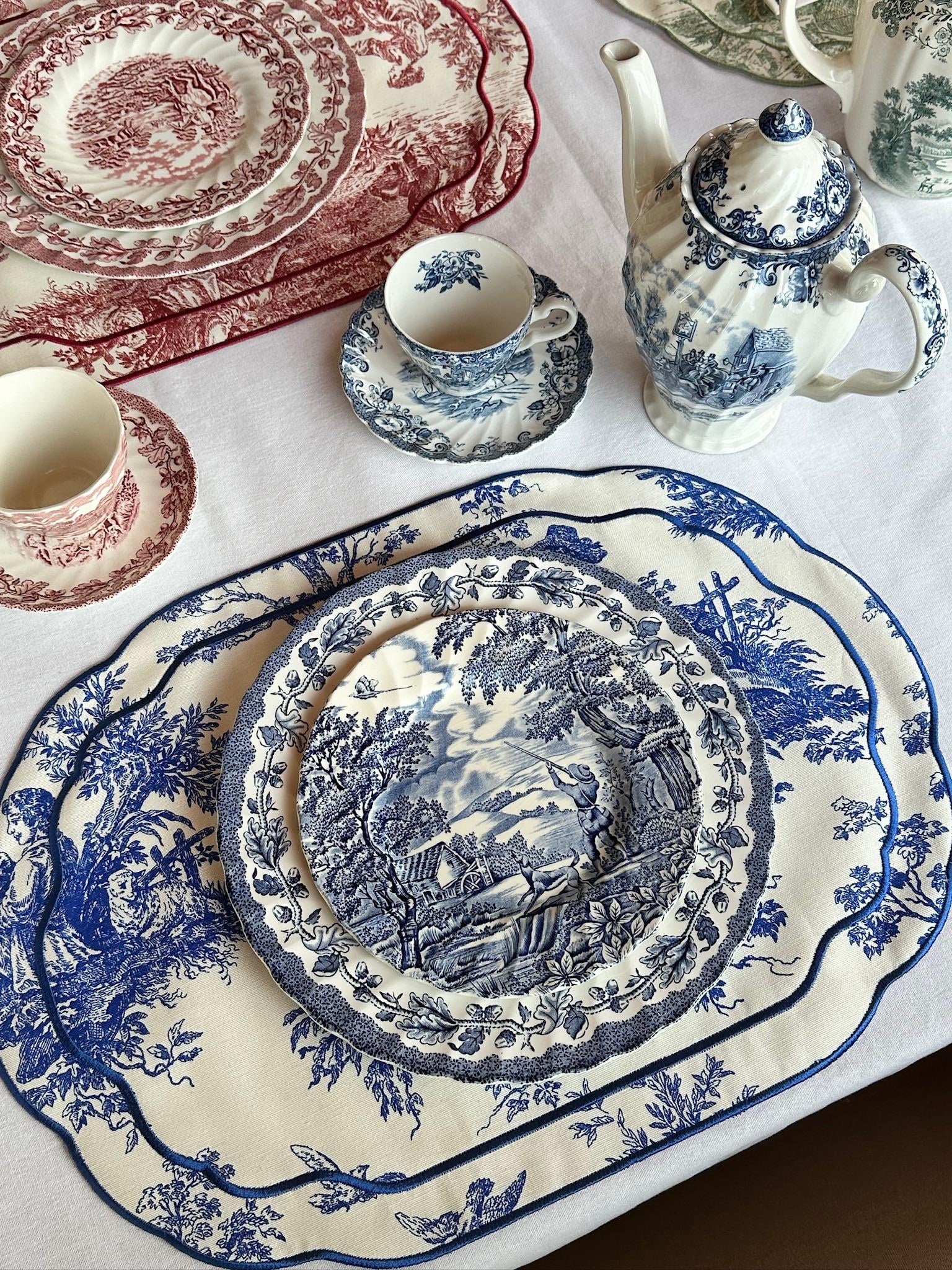 Toile De Jouy 2'li Amerikan Servis Mavi