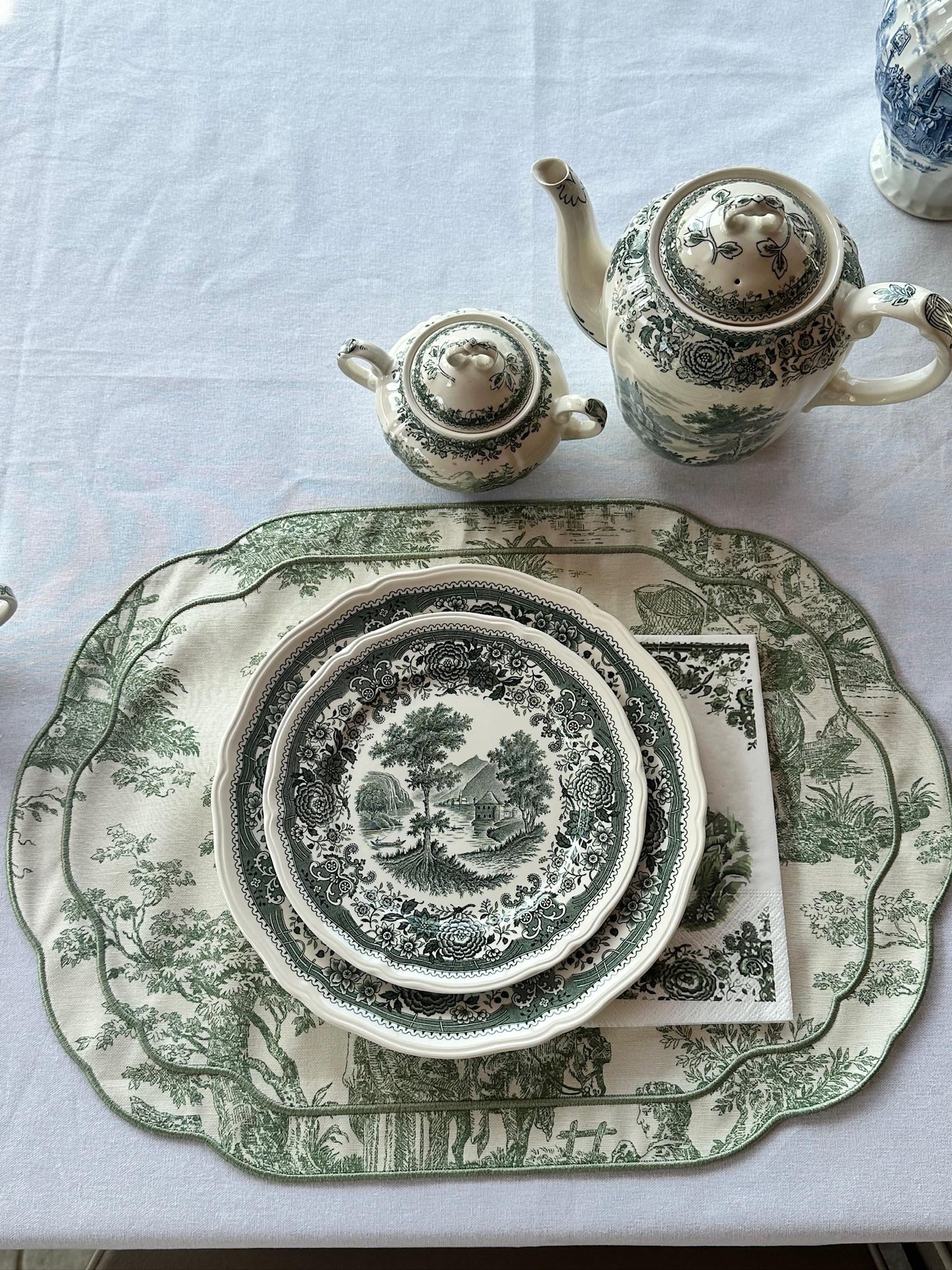 Toile De Jouy 2'li Amerikan Servis Yeşil