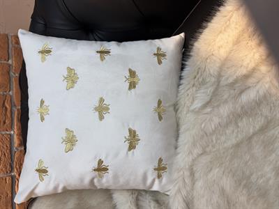 Arı Nakışlı Kırlent Kılıfı Ekru-Gold