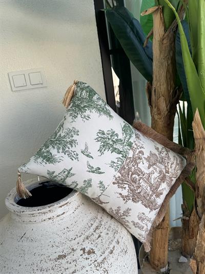 Toile De Jouy  Kırlent Kılıfı Kahve - Yeşil