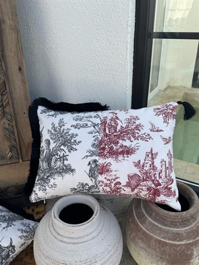Toile De Jouy  Kırlent Kılıfı Siyah - Kırmızı